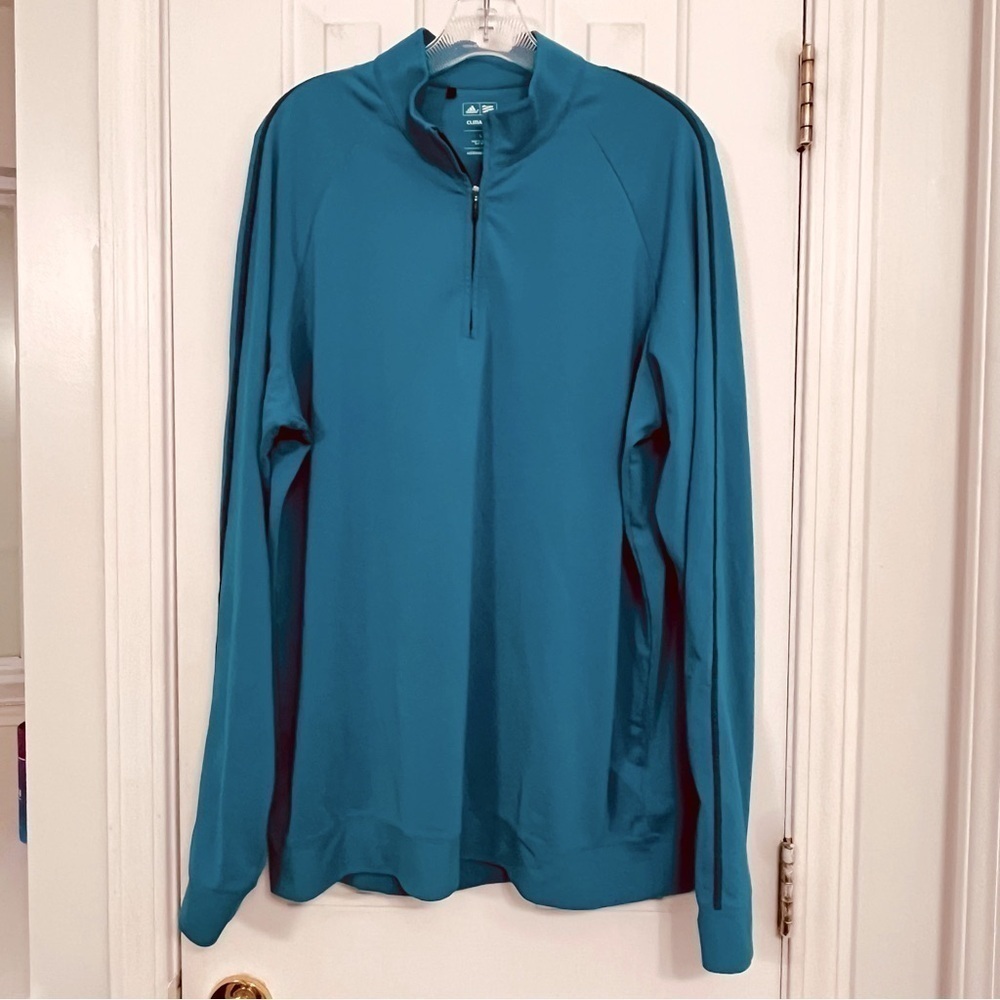 Adidas Golf Climalite men’s aqua blue 1/4 zip pullover, size large.
